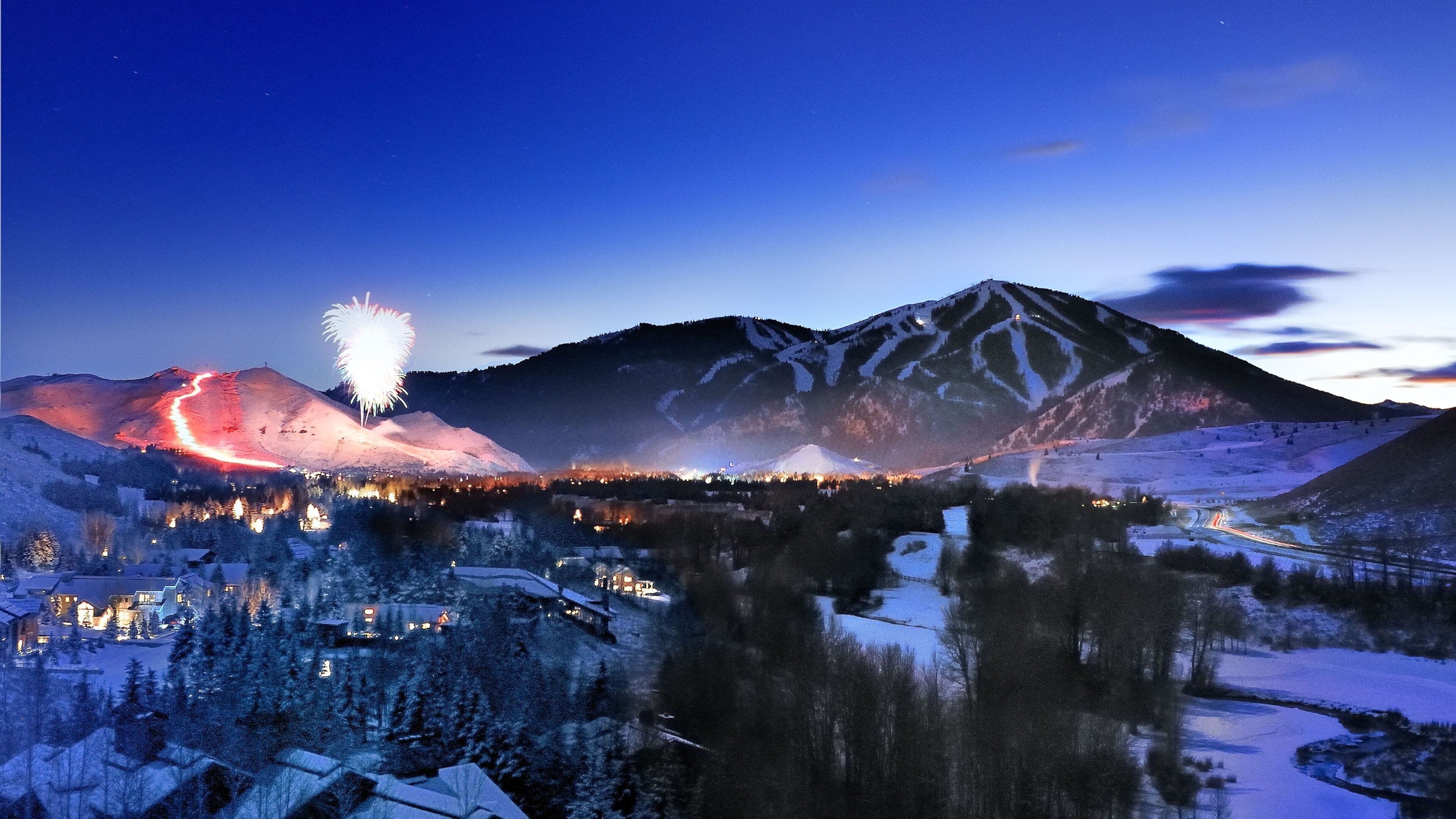 Fireworks over the Sun Valley Christmas torchlight parade